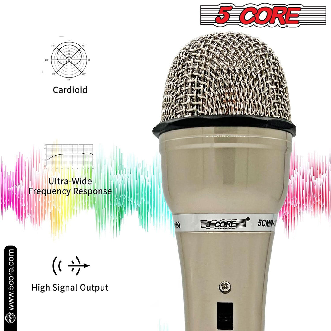 5Core Handheld XLR Dynamic Microphone – Versatile Mic for Karaoke, Singing, and Studio Recording (Microfono)