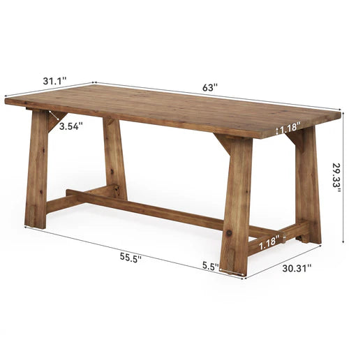 63" Solid Wood Office Desk Farmhouse Executive Computer Desk with Large Work Surface 1.18" Thick Tabletop for Home Office Rustic Natural