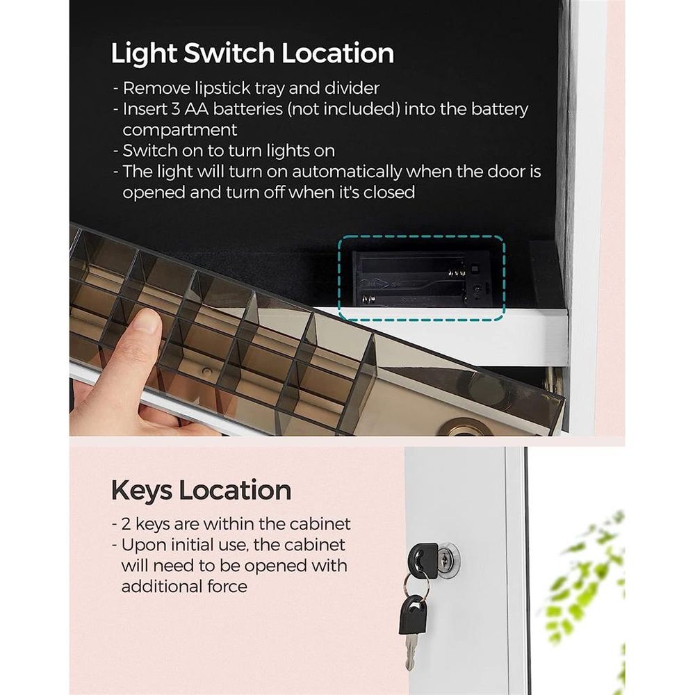 SONGMICS Mirror Jewelry Cabinet with LED Lights
