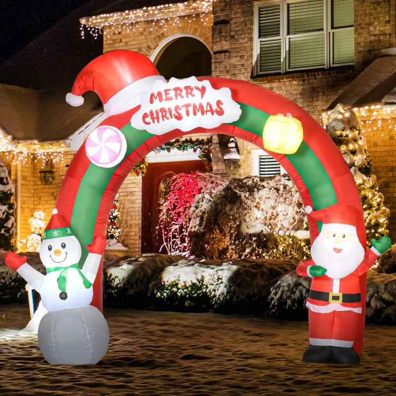 HOMCOM 9FT Inflatable Christmas Archway with Santa Claus & Snowman, Outdoor Blow Up Decoration with LED Lights