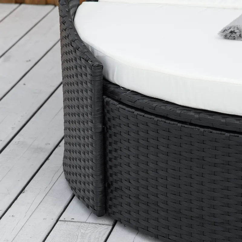 Outsunny 4 Pieces Patio PE Wicker Round Daybed, Outdoor Rattan Garden Lounge Furniture Sets, Cream