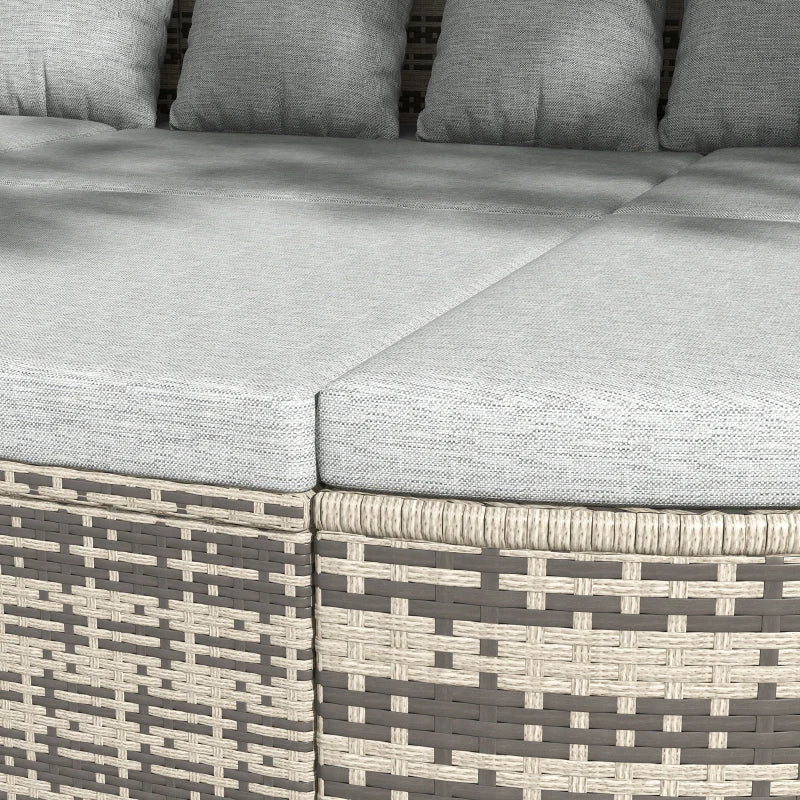Outsunny 4 Pieces Patio PE Wicker Round Daybed, Outdoor Rattan Garden Lounge Furniture Sets, Light Grey