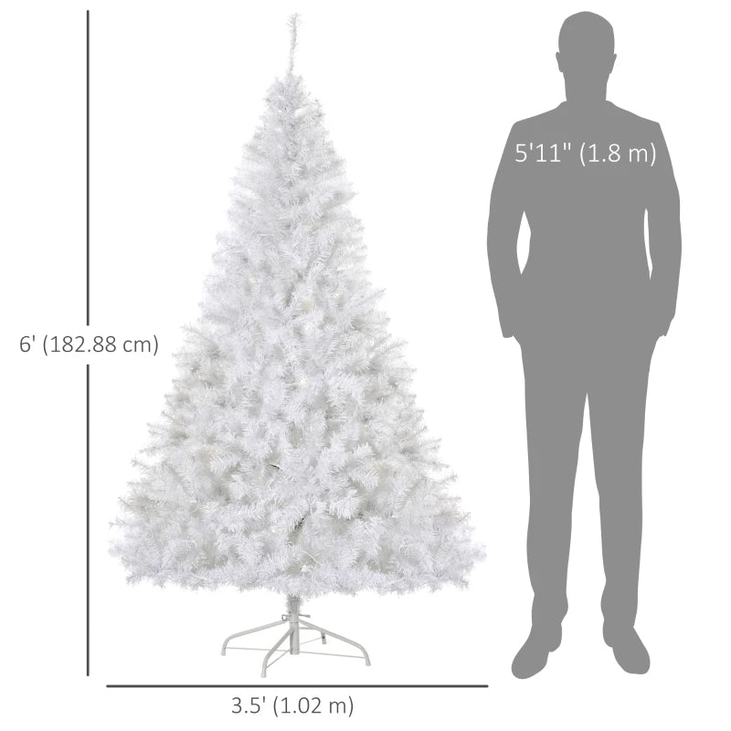 HOMCOM 6ft Prelit Artificial Christmas Tree – Warm White LED Lights, Auto Open Design, White Slim Holiday Décor