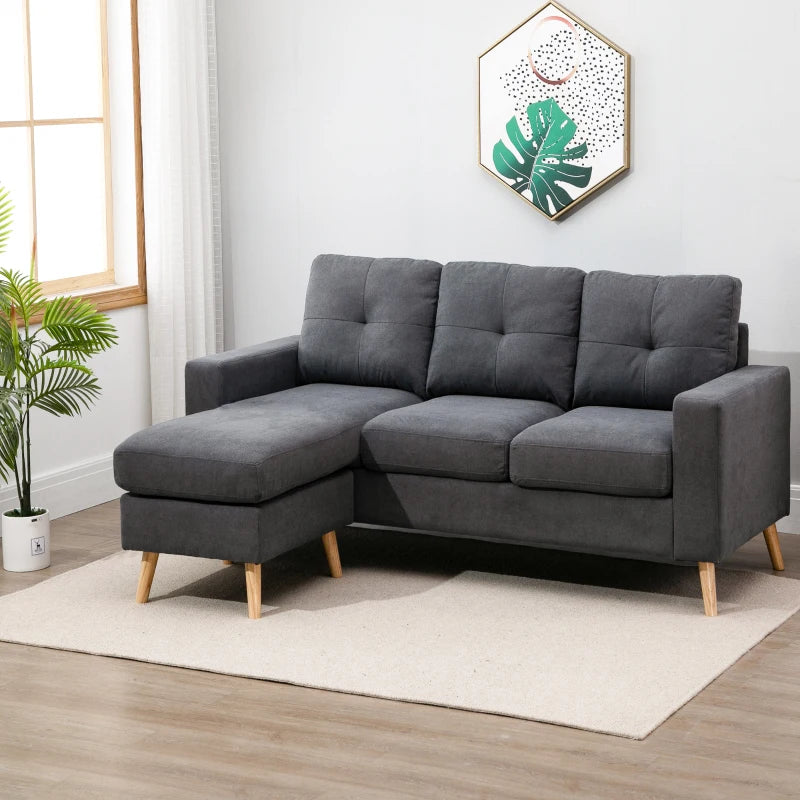 HOMCOM Sectional Sofa Couch, L Shaped Couch with Reversible Chaise, Wooden Legs for Living Room, Bedroom, Dark Grey