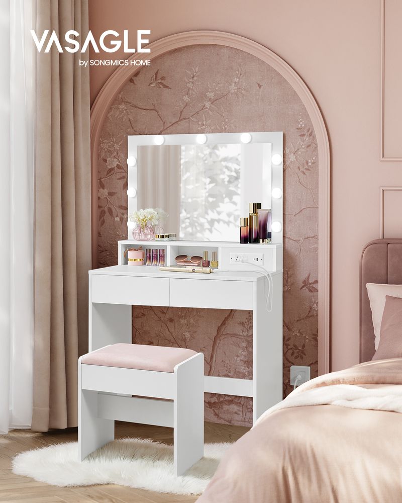 VASAGLE Vanity Desk with Mirror and Lights