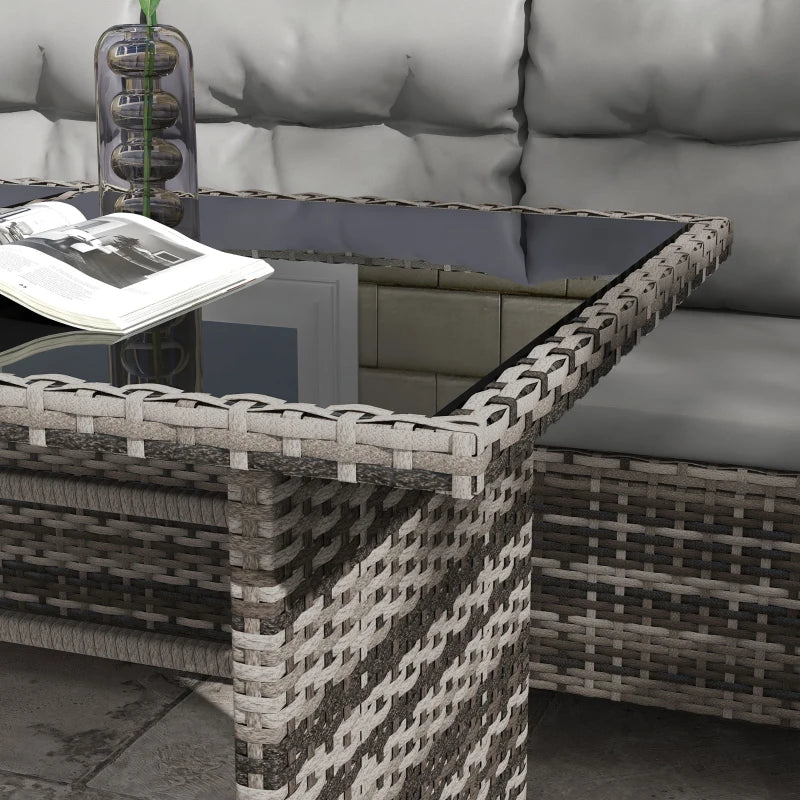 Outsunny 6pcs Outdoor Rattan Sofa Set Garden Wicker Sectional Couch Furniture Set with Dining Table and Chair Grey