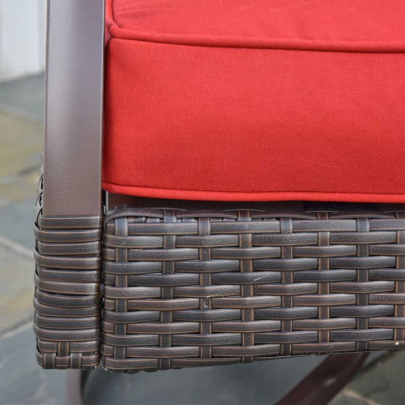 Outsunny 4 PCS Patio PE Rattan Wicker Sofa Set Outdoor Conversation Furniture w/ Two Tier Tea Table & Cushions, Red
