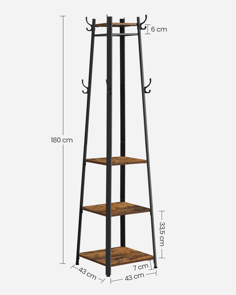 VASAGLE Coat Stand with 3 Shelves
