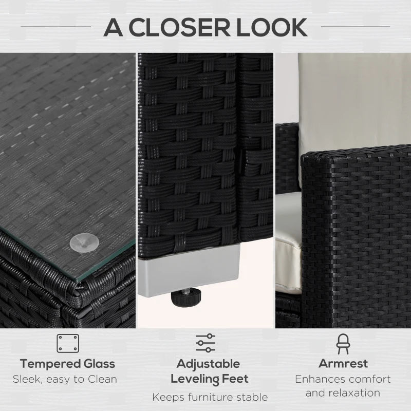 Outsunny 4 Pieces Sectional Patio Furniture Set, Rattan Wicker Patio Chairs Outdoor Coffee Set with Cushions, Cream White