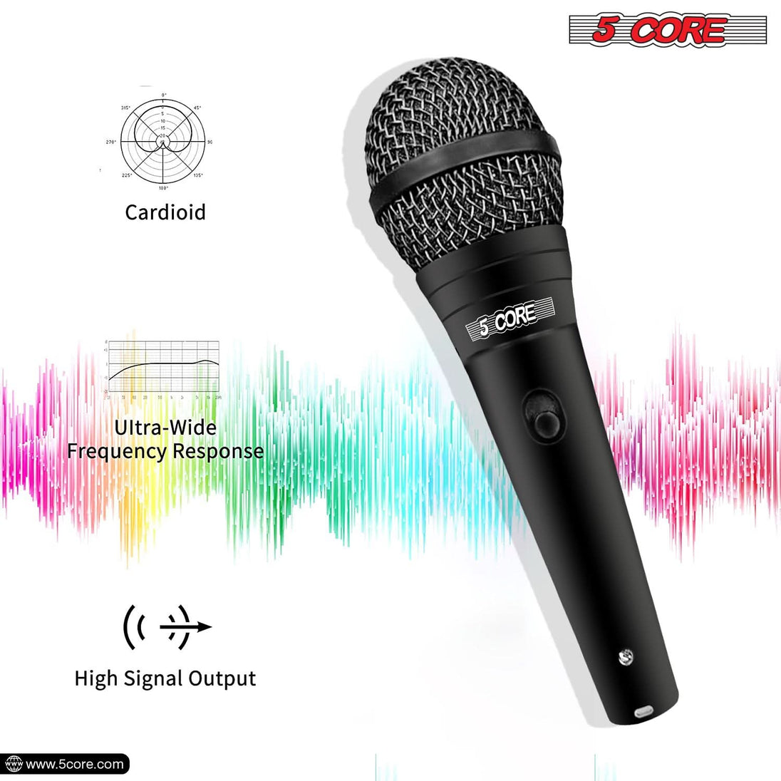 5Core XLR Microphone Dynamic Mic Karaoke Singing Studio Microfono Handheld Mics ND 58 BLK