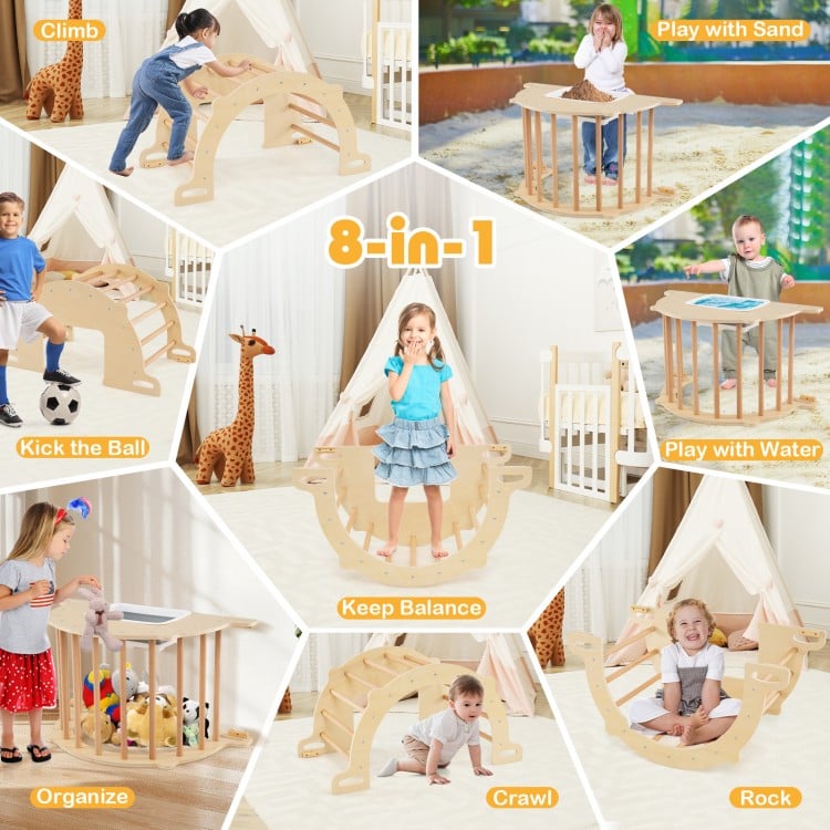 8 in 1 Climbing Arch Sensory Table for Kids with Collapsible Storage Bin for 3+ Years Old