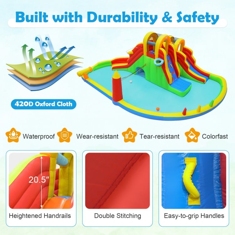 8-in-1 Giant Bounce House with 2 Long Slides and Climbing Walls for Yard Party
