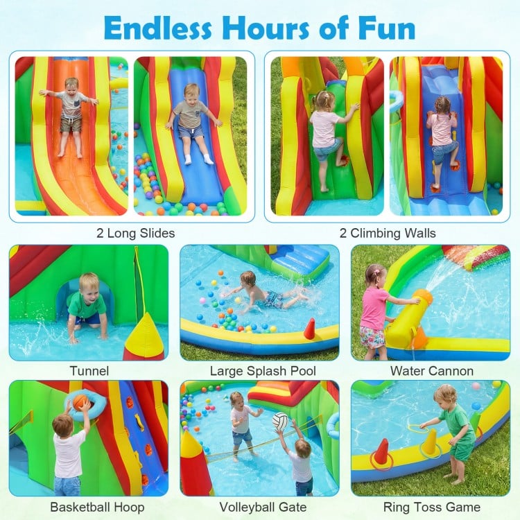 8-in-1 Giant Bounce House with 2 Long Slides and Climbing Walls for Yard Party