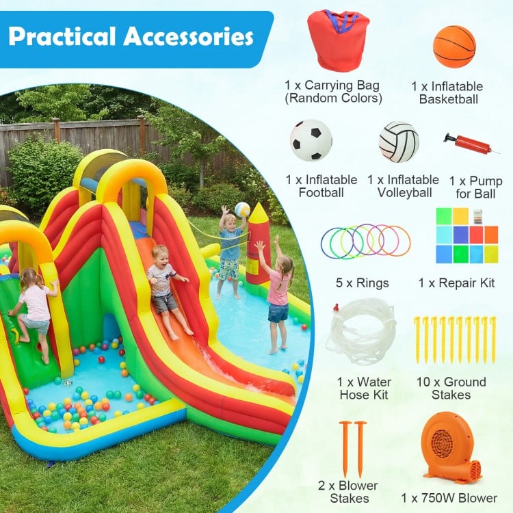 8-in-1 Giant Bounce House with 2 Long Slides for Yard Party with 750W Blower