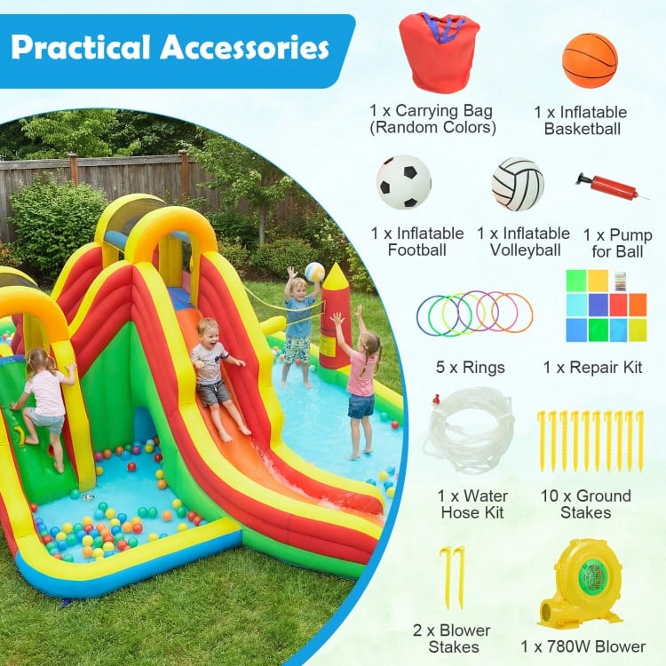 8-in-1 Giant Bounce House with 2 Long Slides for Yard Party with 780W Blower