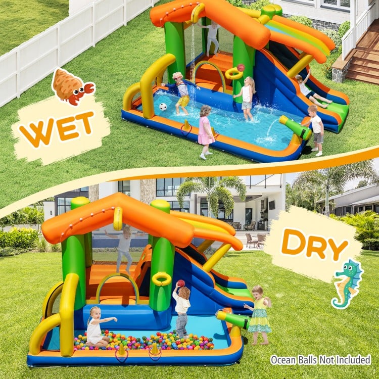 8-in-1 Jumping Castle with Slide and 520W Blower