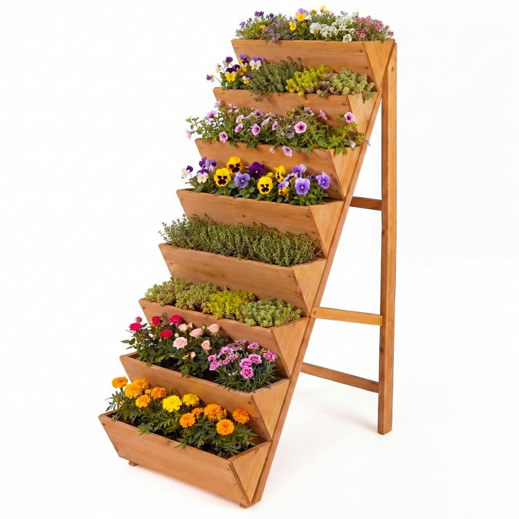 8-tier Vertical Raised Garden Bed Wood Elevated Planter Box with Legs-Orange