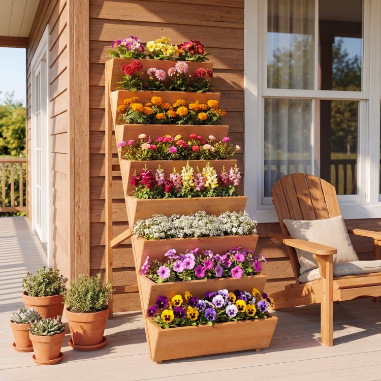 8-tier Vertical Raised Garden Bed Wood Elevated Planter Box with Legs-Orange