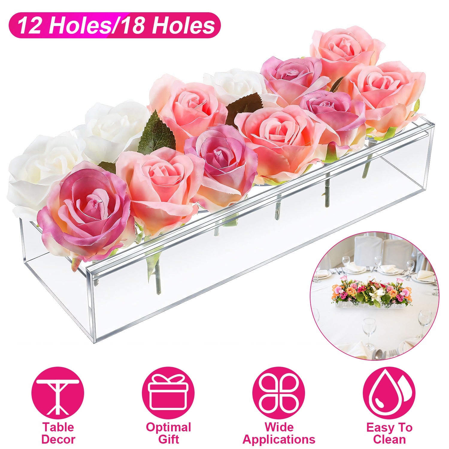 Clear Acrylic Flower Vase Rectangular Floral Centerpiece for Table Decoration Modern Flower Holder for Mother’s Day Valentine’s Day Wedding Party 12 H