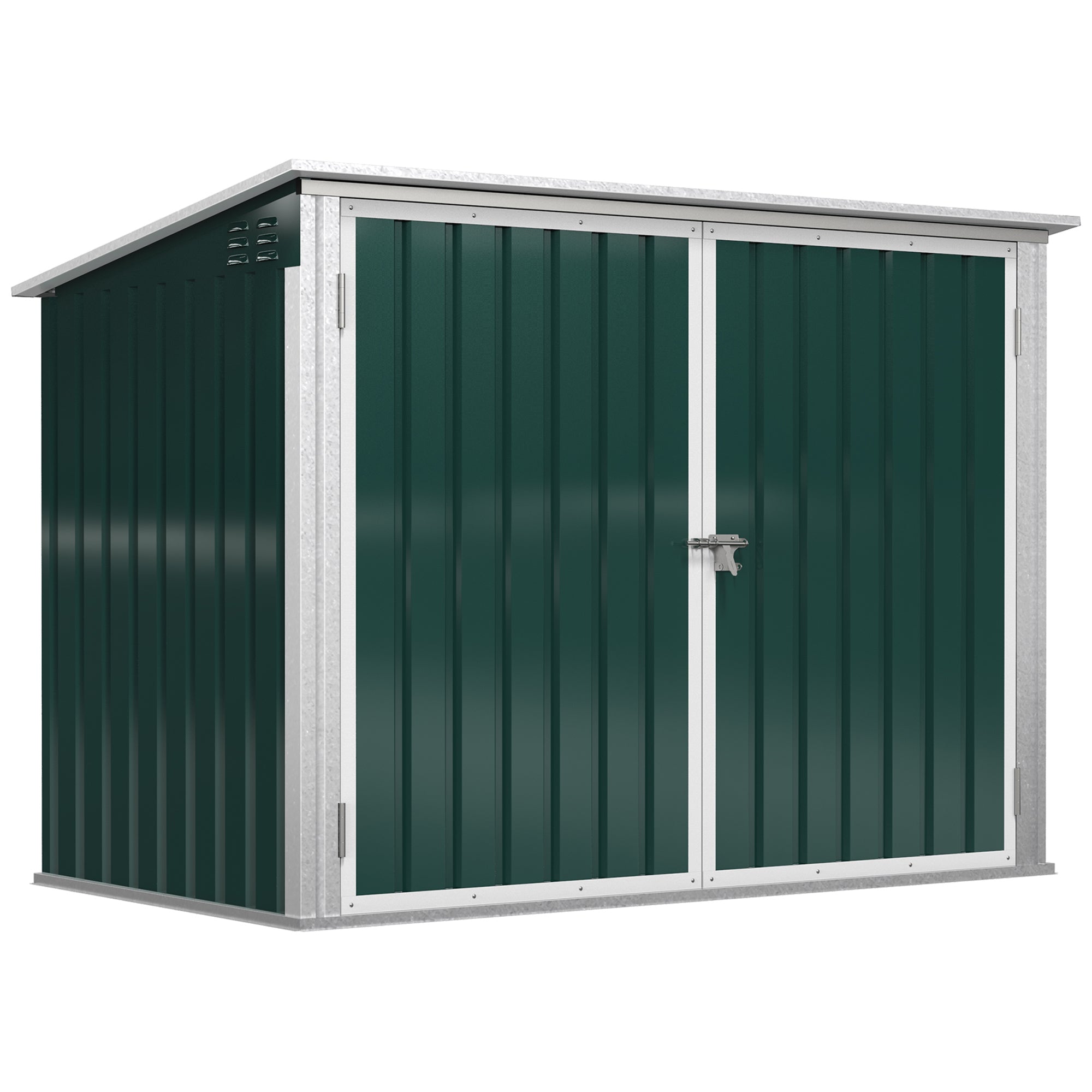 Outsunny Garbage Shed, Steel Outdoor Trash Can Cabinet with Lockable Double Doors & Ventilation for 2 Trash Bins, Green