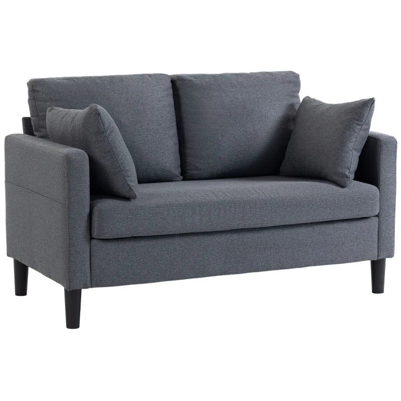 55" Loveseat Sofa, Modern Linen Upholstered Couch with Spring Cushion, 2 Pillows, Dark Grey