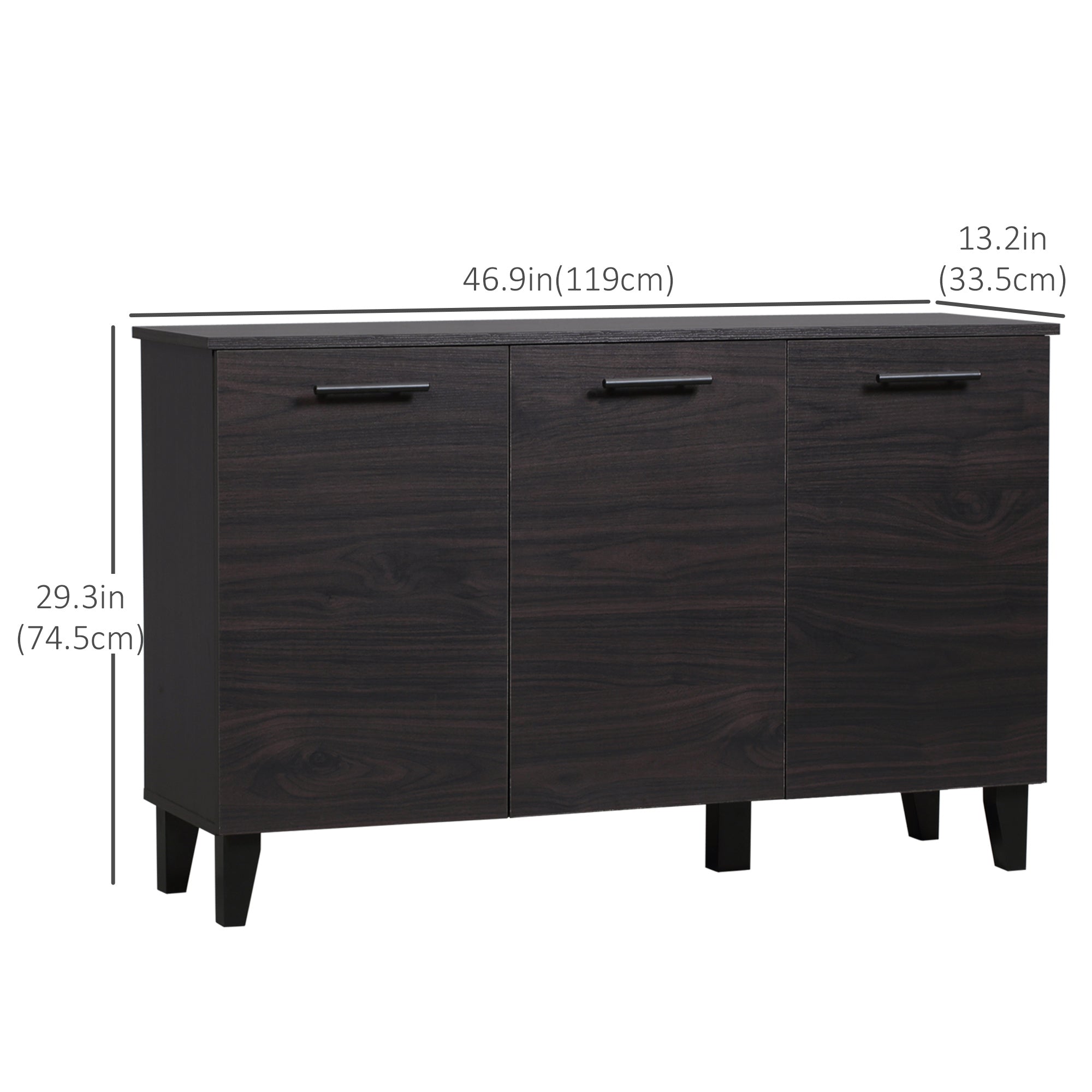 HOMCOM Elegant Dining Storage: Sideboard Buffet Cabinet with Adjustable Shelf, 3 Doors for Kitchen, Dark Walnut Finish
