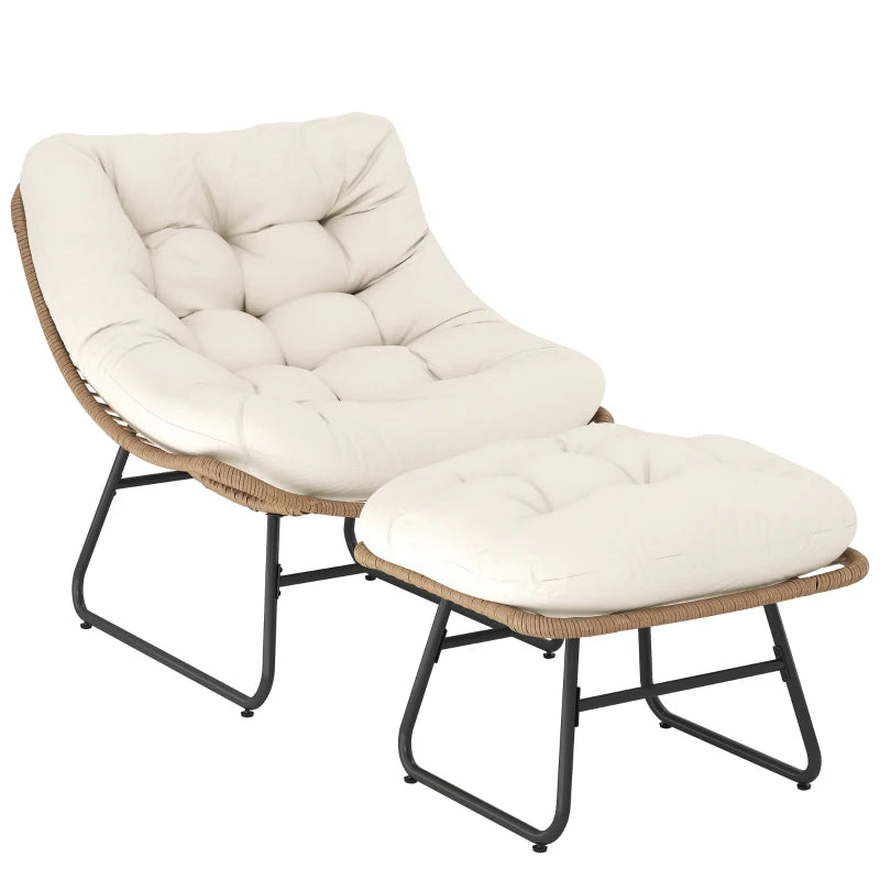 Rattan Chair w/ Stool, Cushion, Adjustable Foot Pads, Natural