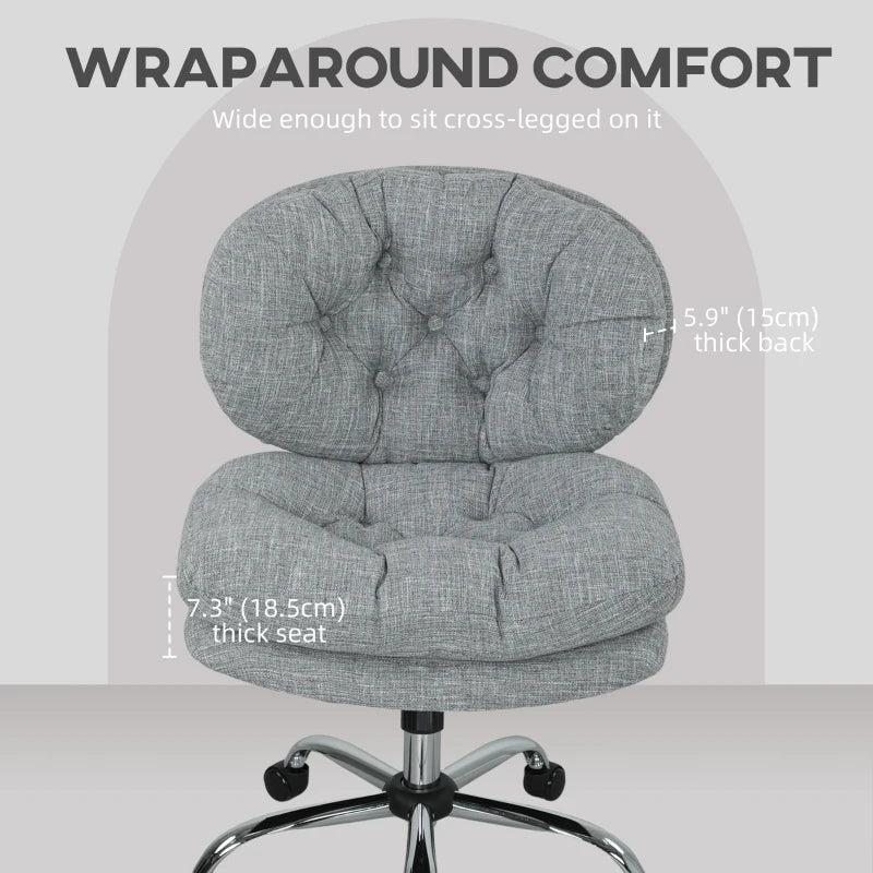 Computer Desk Chair, Armless Office Chair with Wide Padded Seat and Adjustable Height, Tilt Function, Grey