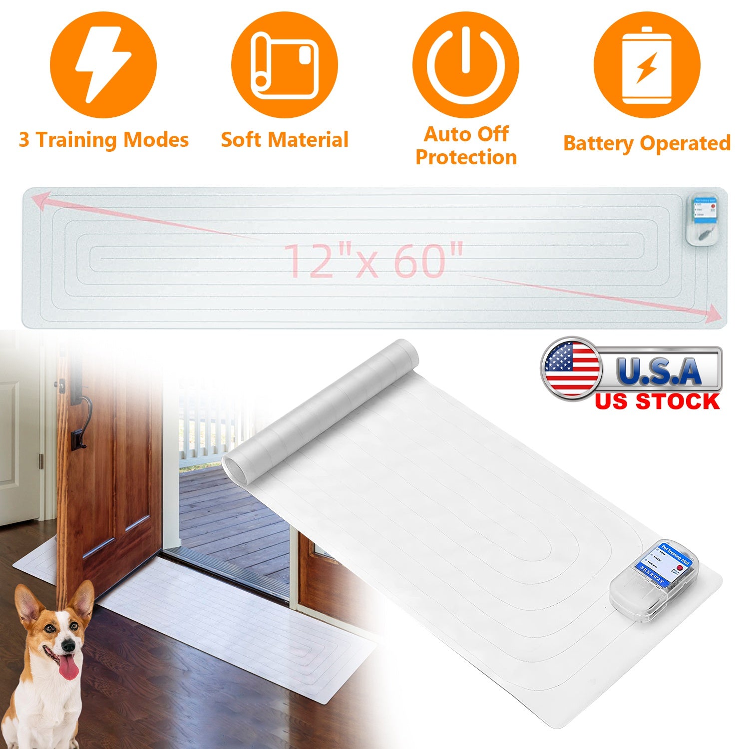 Electronic Pet Training Mat Indoor Safe Shock Training Pad for Dogs Cats Pet Barrier 60x12in with 3 Training Modes
