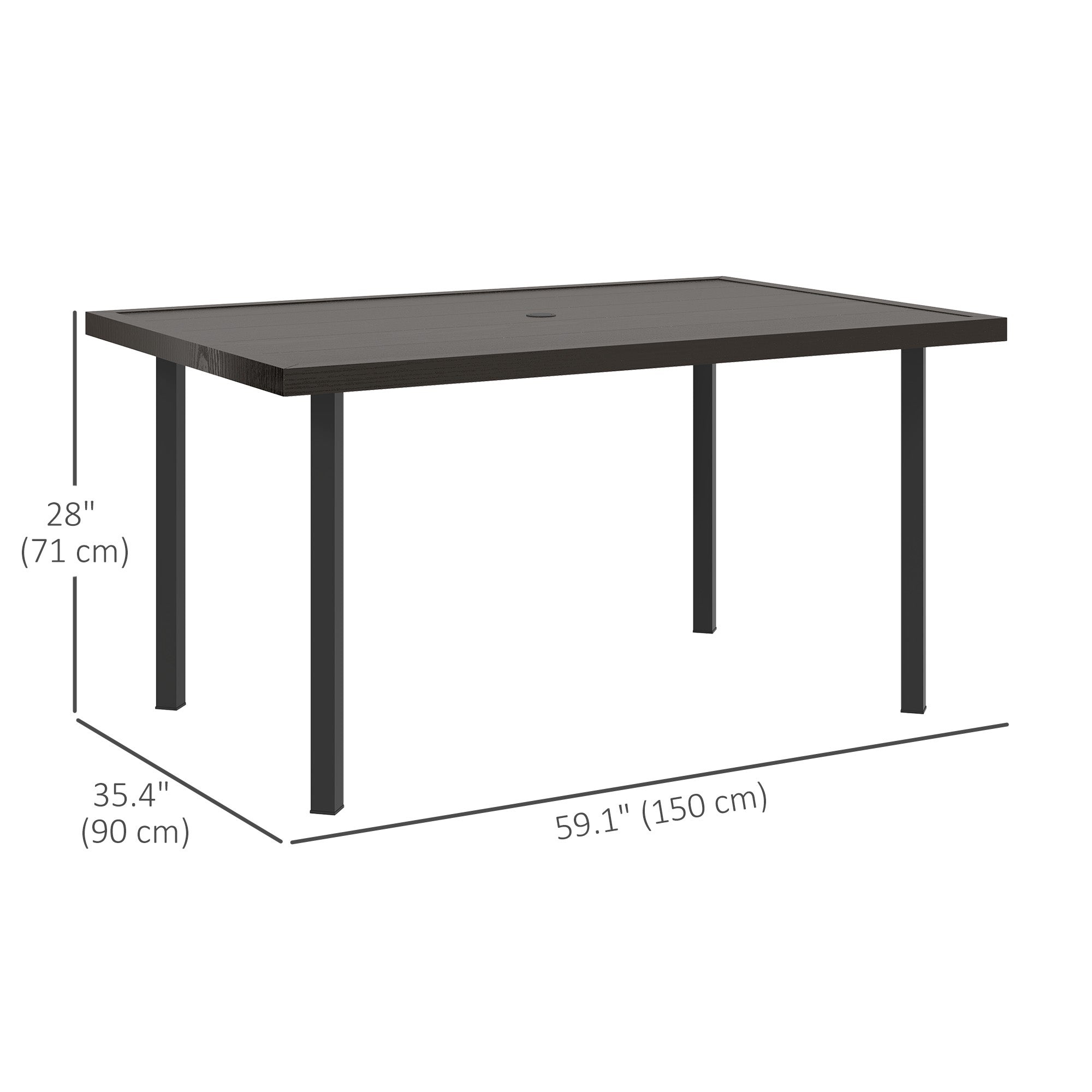 Outsunny Outdoor Patio Dining Table with 2.1" Umbrella Hole, Steel Outdoor Patio Table for 6, Dark Brown
