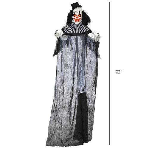 HOMCOM 6 Life Size Outdoor Halloween Decoration, Classic Black And White Striped Clown Animatronic, Sound And Motion Activated Animated Prop With Light Up Eyes Sounds