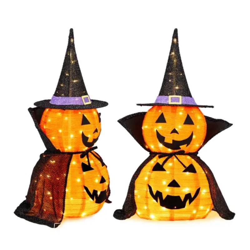 2Packs 3FT Halloween Collapsible Lighted Pumpkin Decoration, 176 LED Pop-Up Pumpkin Lamp With Cape, Plug In Halloween Jack-O-Lantern With Metal Stand For Indoor Outdoor Garden Patio Party Decor