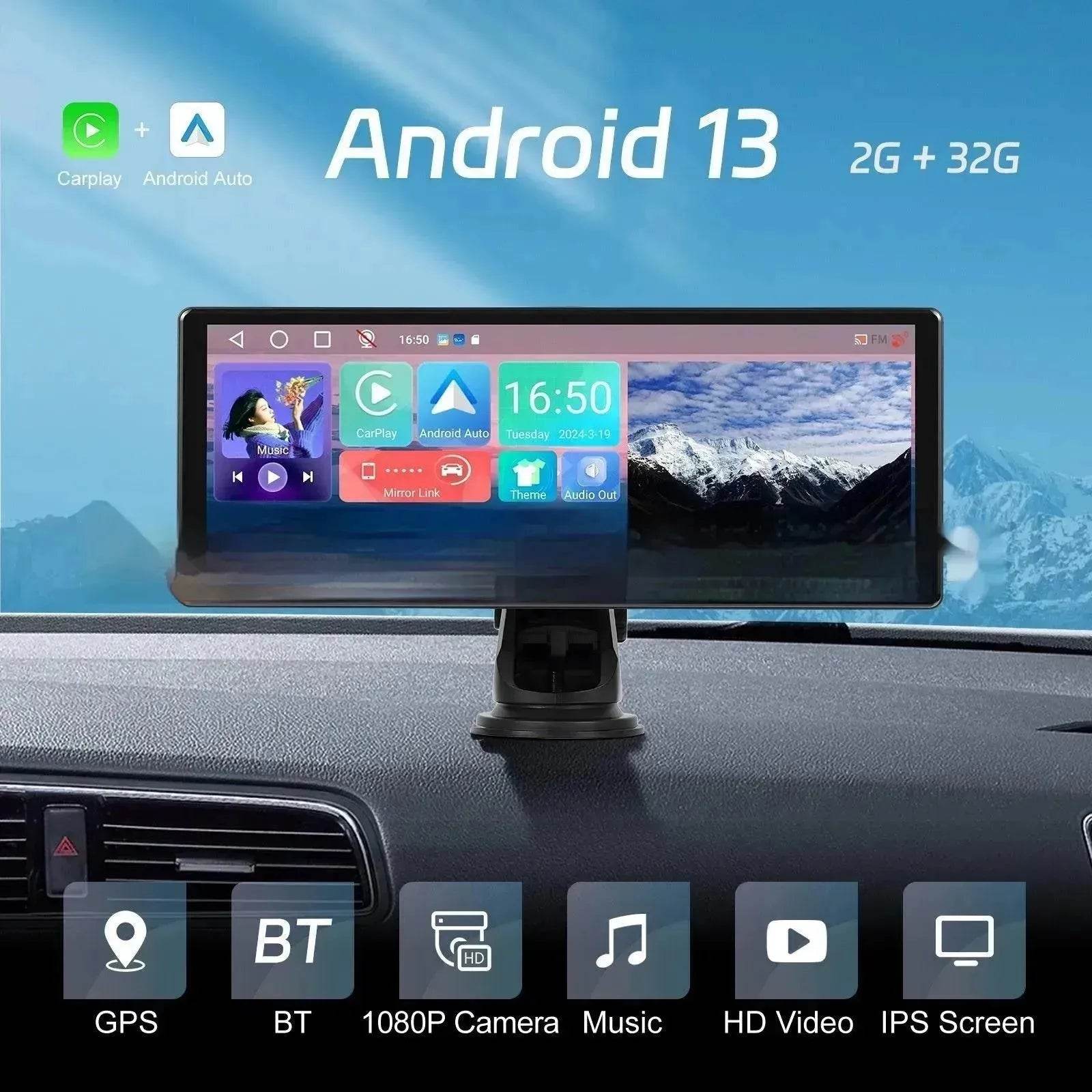 11.3" Smart HD Touchscreen Car Display, Android 13 Wireless CarPlay & Android Auto, Bluetooth, FM Transmitter, Reverse Camera Support