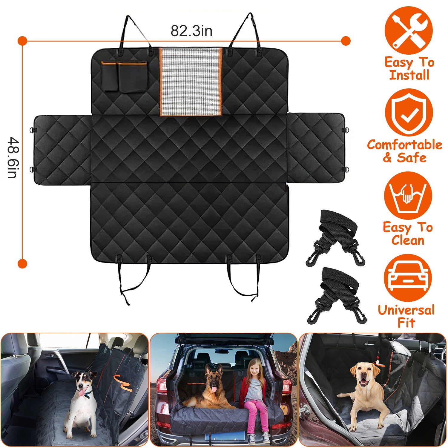 Dog Car Seat Cover Waterproof Scratchproof Pet Car Rear Protector Mat Pet Back Seat Hammock with 2 Door Slide Straps for Car Truck SUV
