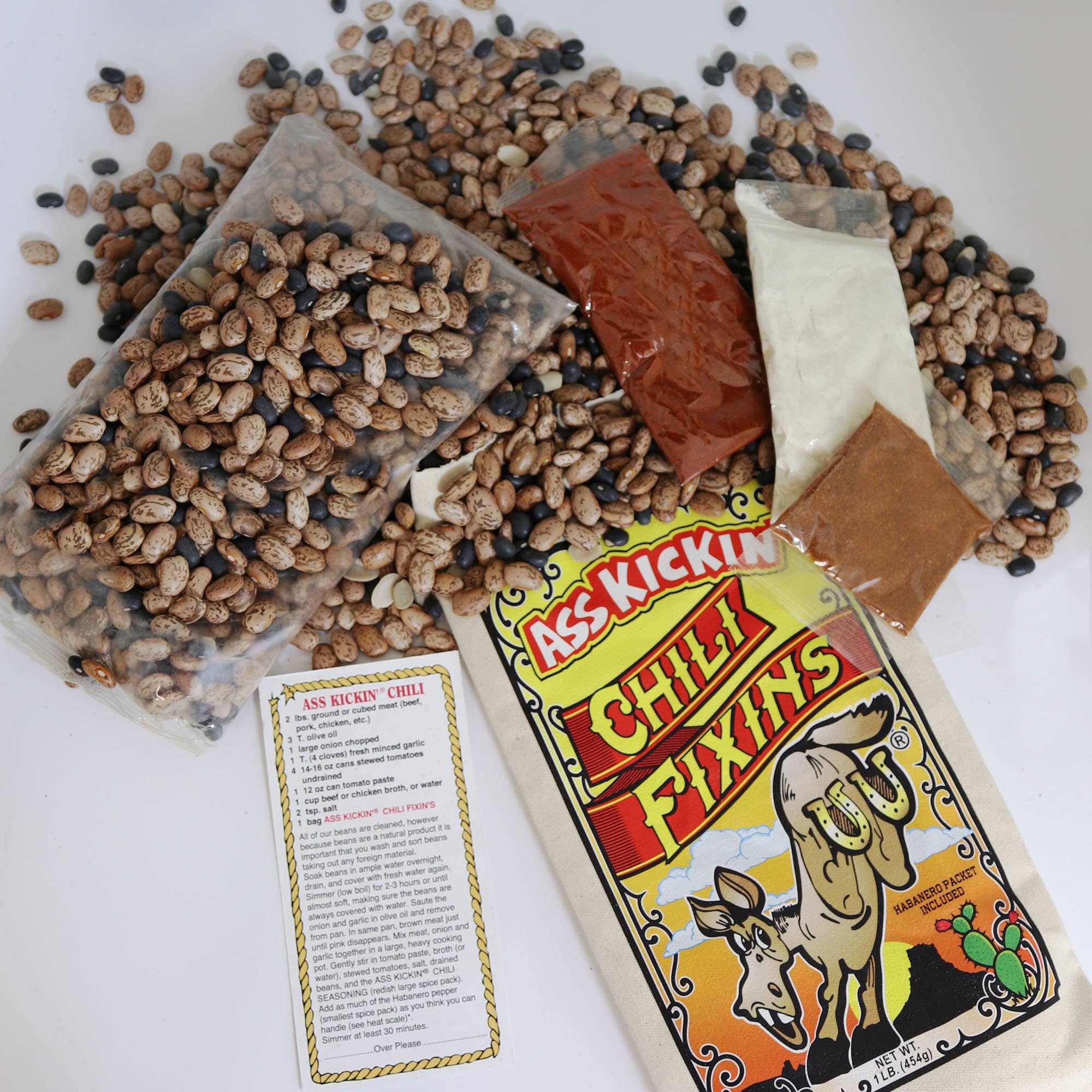 Ass Kickin' Chili Corn Bread Gift Set: 1 Bag Ass Kickin' Chili Fixins1 Bag Ass Kickin' Corn Bread1 5oz Bottle Ass Kickin' Original Hot Sauce