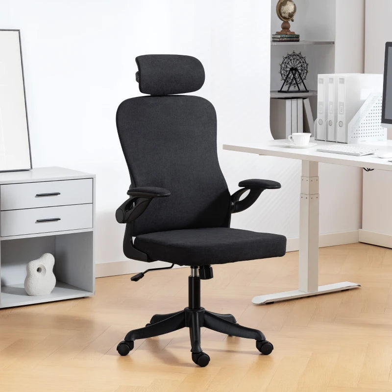 Ergonomic Office Chair, Swivel Desk Chair with Lumbar Support and Adjustable Height, Flip-up Armrests, Wheels, Grey