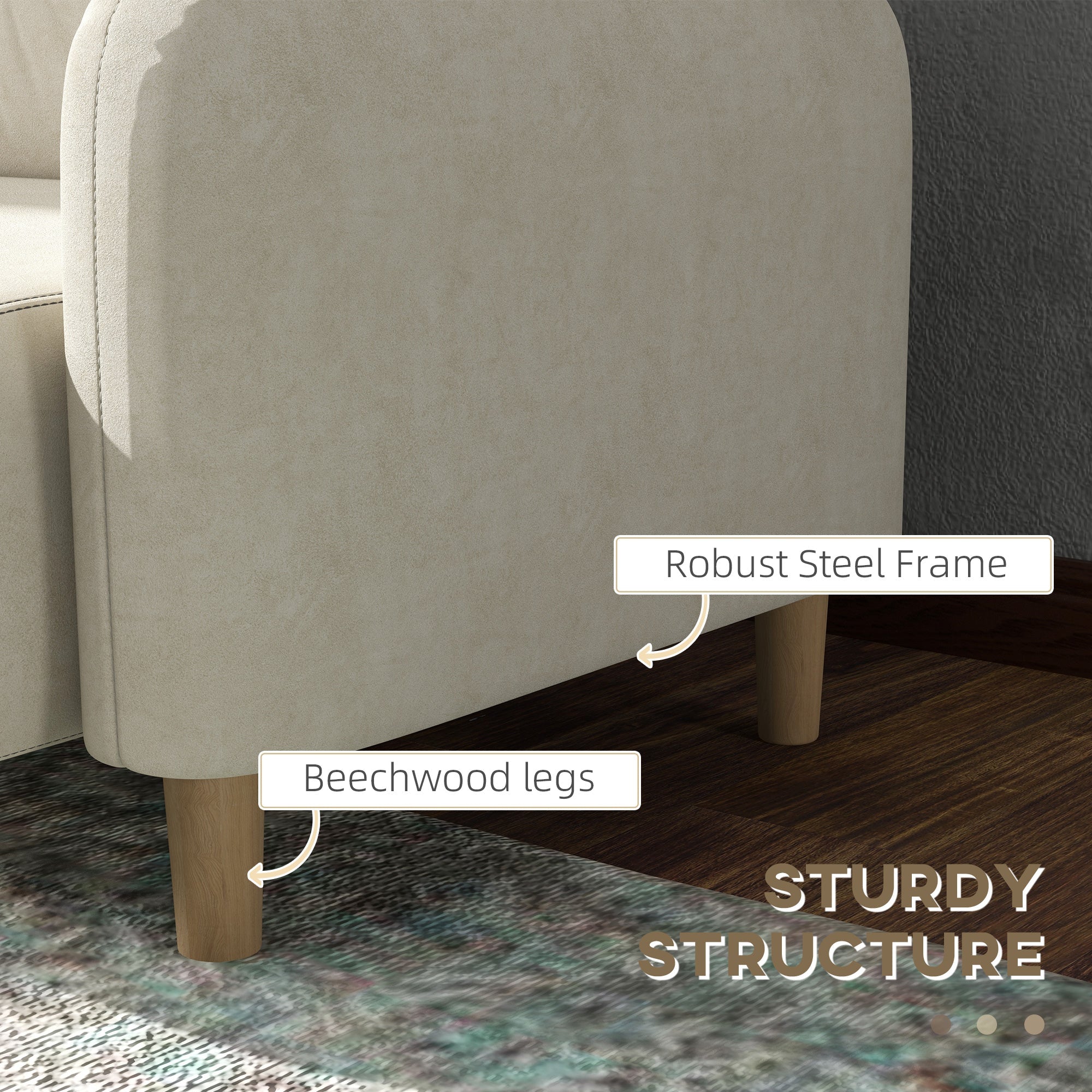 HOMCOM 58" 2 Seat Sofa Modern Love Seats Furniture Upholstered 2 Seater Couch Solid Wood Frame Beige for Living Room Bedroom