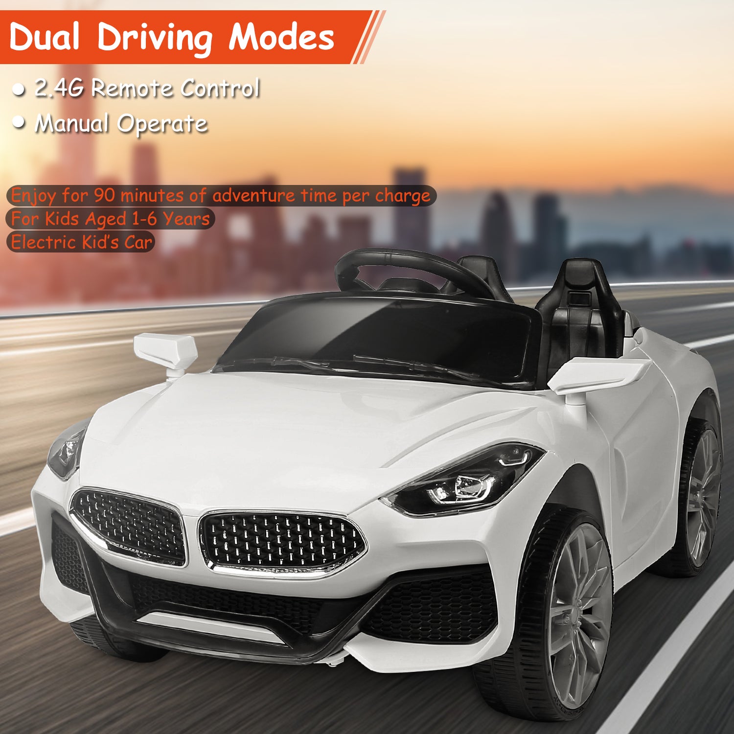 12V Electric Kids Ride-On Car w/ Parental Remote Control Music Horn LED Lights Swaying Function 3 Speeds For Kids Aged 1-6 Years