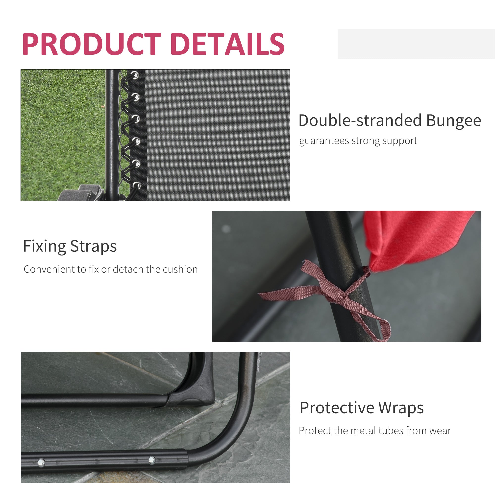 Outsunny Reclining Zero Gravity Chair Folding Garden Sun Lounger with Cushion Headrest Red