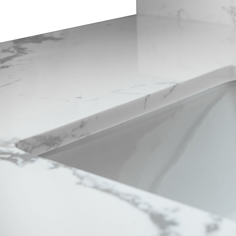 Montary 37" Carrara White Marble-Design Bathroom Vanity Top with REC Undermount Ceramic Sink & Single Faucet Hole - Engineered Stone Countertop, Pre-Sealed, Easy DIY Installation, Fits 30-Inch Cabinets, Bathroom Decor And Acc