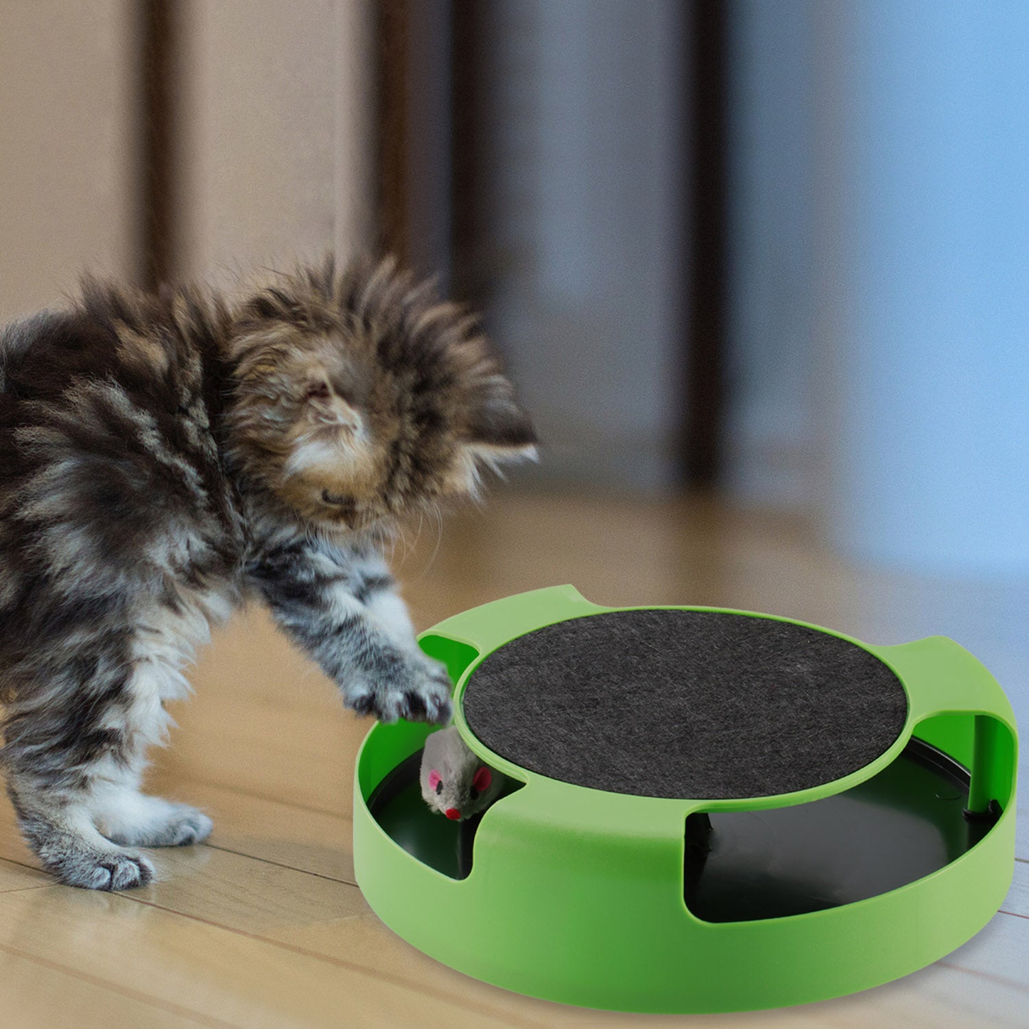 Cat Interactive Scratching Toy w/ Rotating Running Mouse Catching Plate Non-toxic Claw Kitten Toys