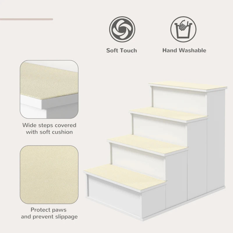 Dog Steps Pet Stairs for Bed Cat Ladder for Couch with Non-Slip Carpet, 15.7" x 23.2" x 21.3", White