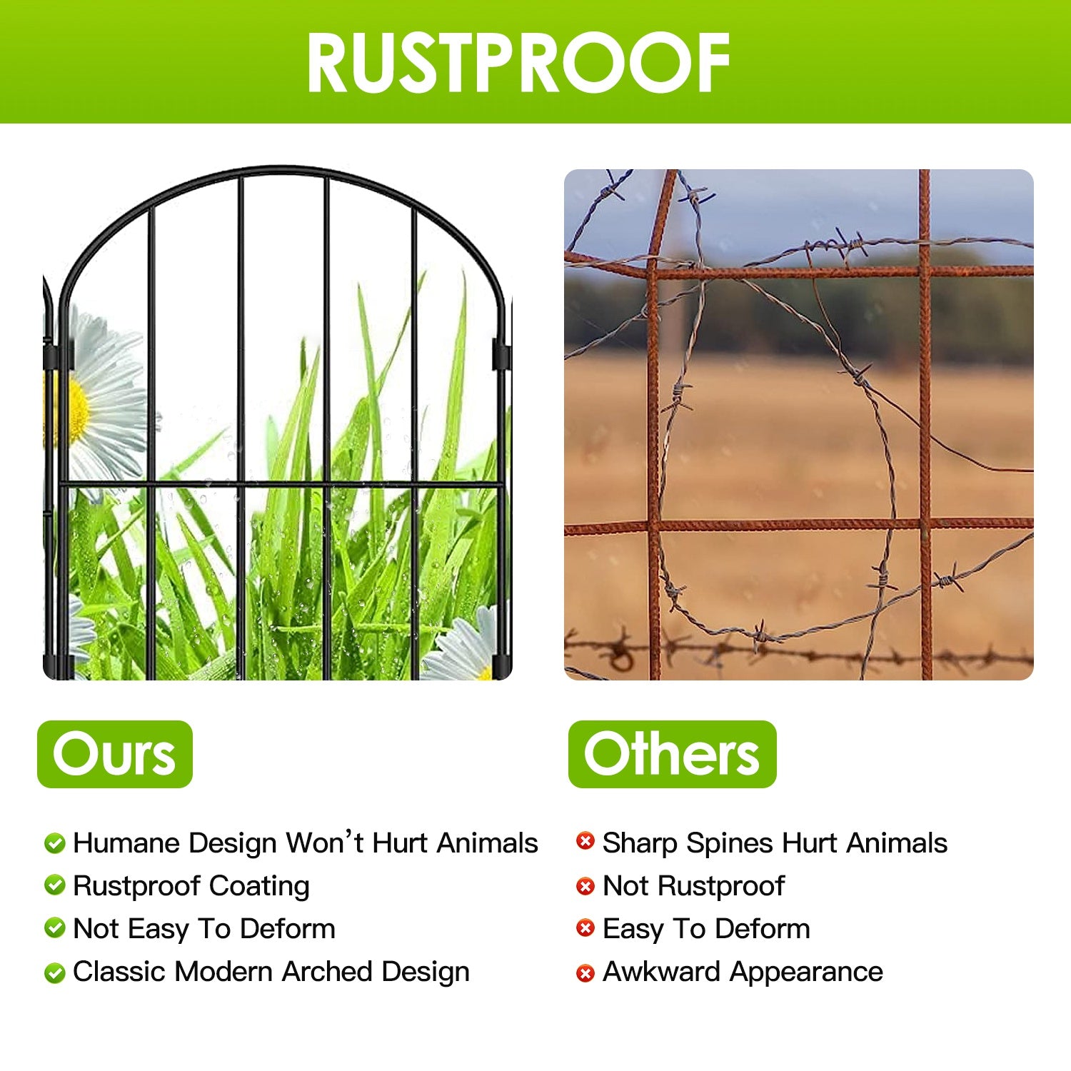 10Pcs Decorative Garden Fence Rustproof Iron Wire Arched Fence Animal Barrier Border 12.59” Width 23.93” Length For Yard Landscape Patio Outdoor Decor