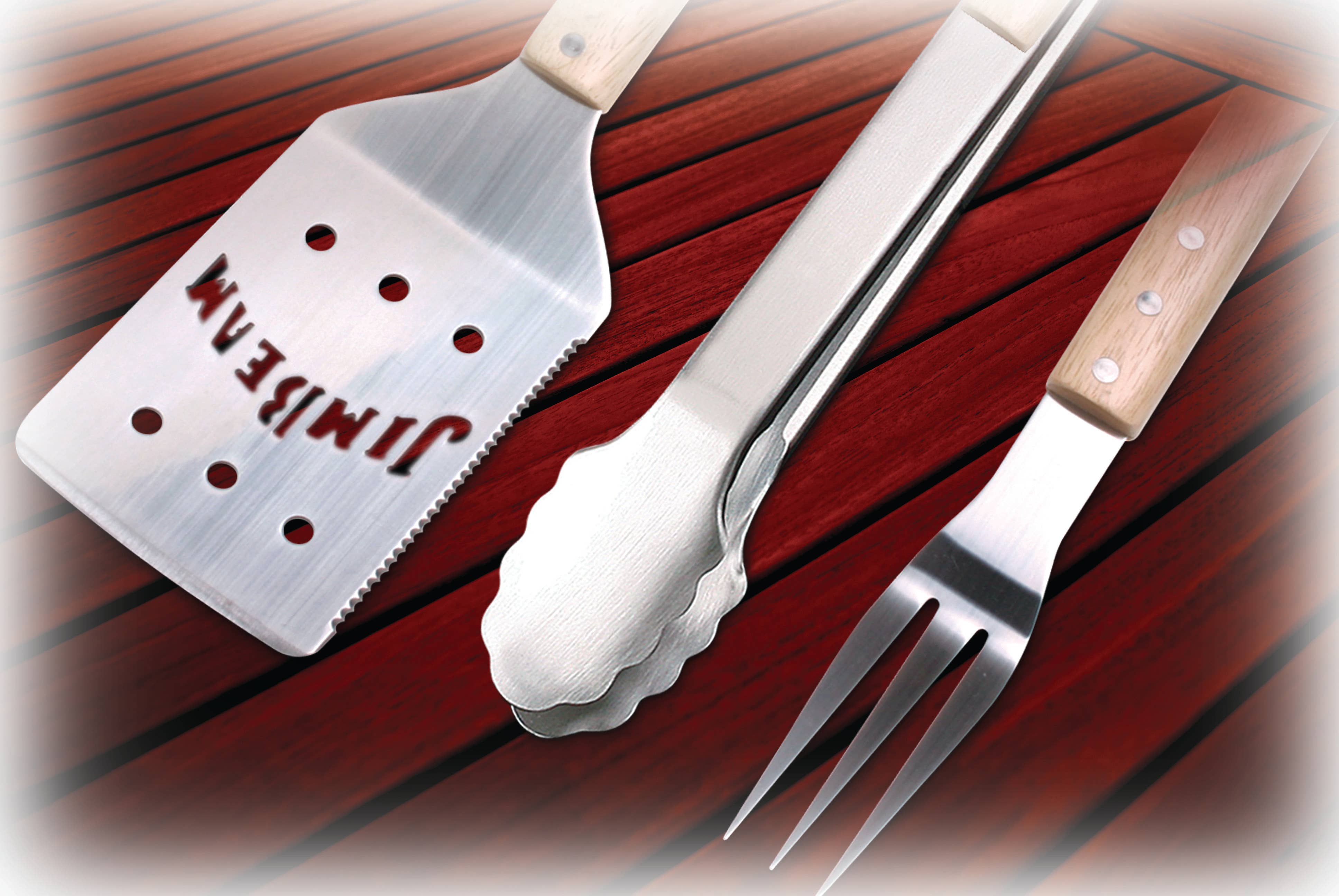 Jim Beam 3-Piece Grilling Tool Set with Wooden Handles