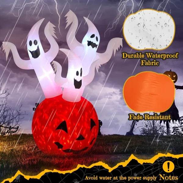 5.9 FT Halloween Inflatable Pumpkin Ghost Outdoor Decorations, Scary Blow Up Yard Decor With Built-in LED Lights For Holiday Party Yard Lawn Garden Decor Indoor Outdoor