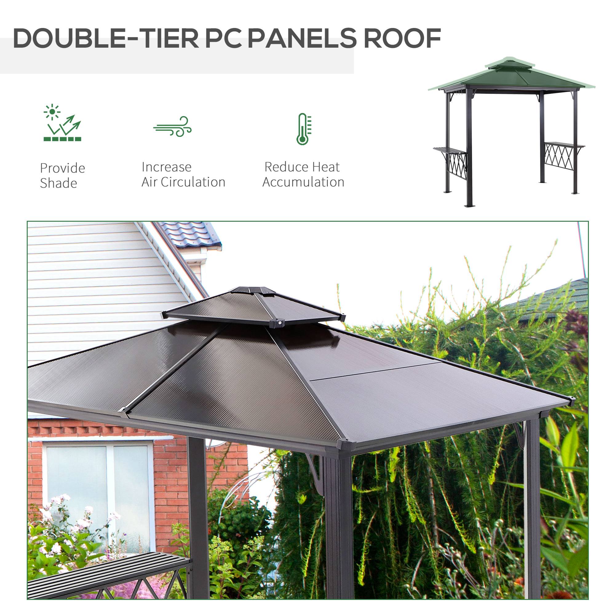 Outsunny Hardtop Grill Gazebo Outdoor BBQ Canopy with Utensil Hooks Double Vented Roof Coffee