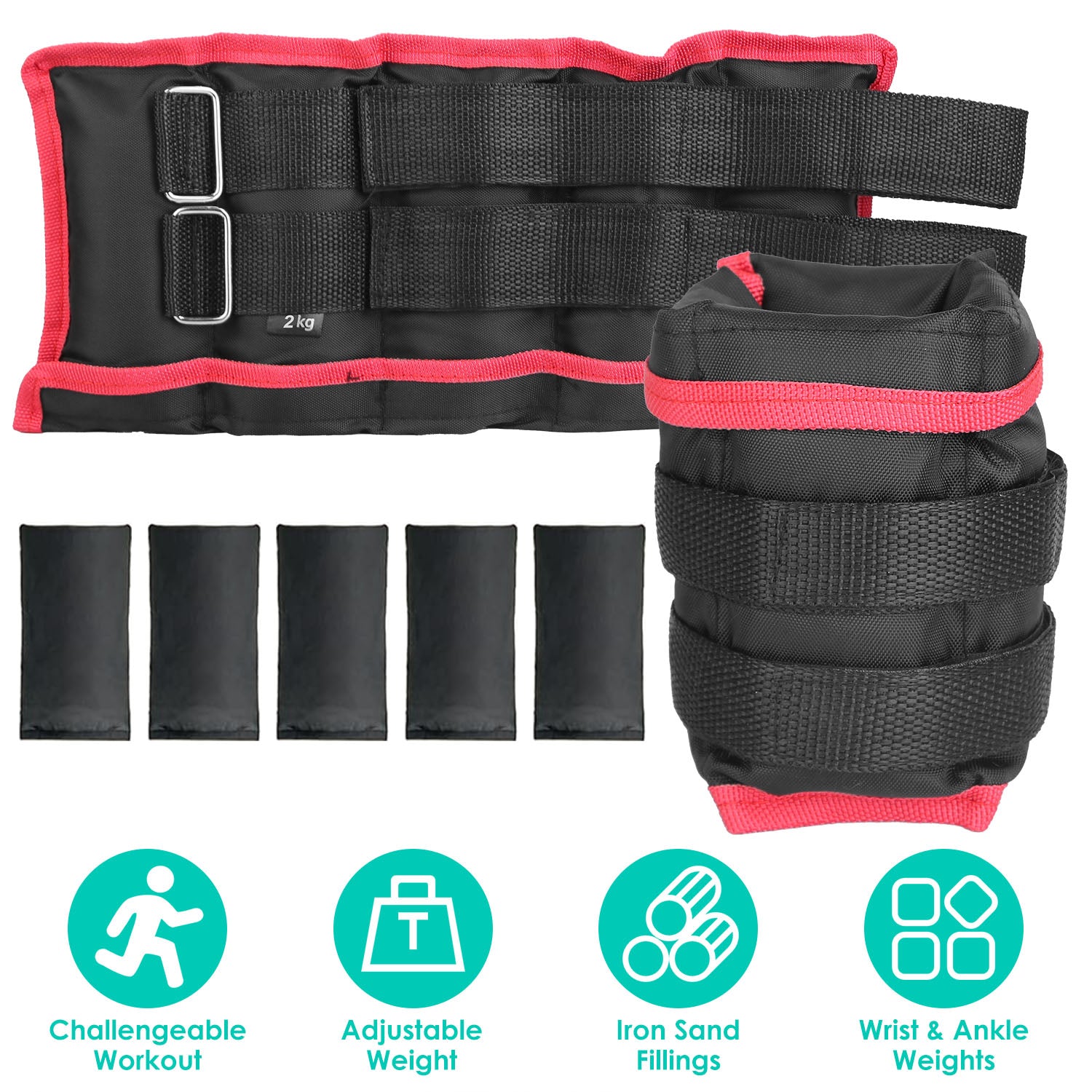 Ankle Weights Set 2.2/4.4LBS Pair Wrist Arm Ankle Weight with Iron Sandbags Fillings Length Adjustable Strap For Workout Physical Therapy Strength Tra