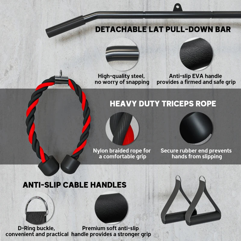 Soozier Weight Cable Pulley System for Home Gym with Universal Loading Pin for LAT Pull Down, Biceps Curl Workout