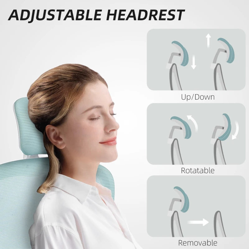 Ergonomic Mesh Office Chair, High Back Desk Chair with Rotatable Headrest, Flip-Up Armrests, Lumbar Support, Light Green