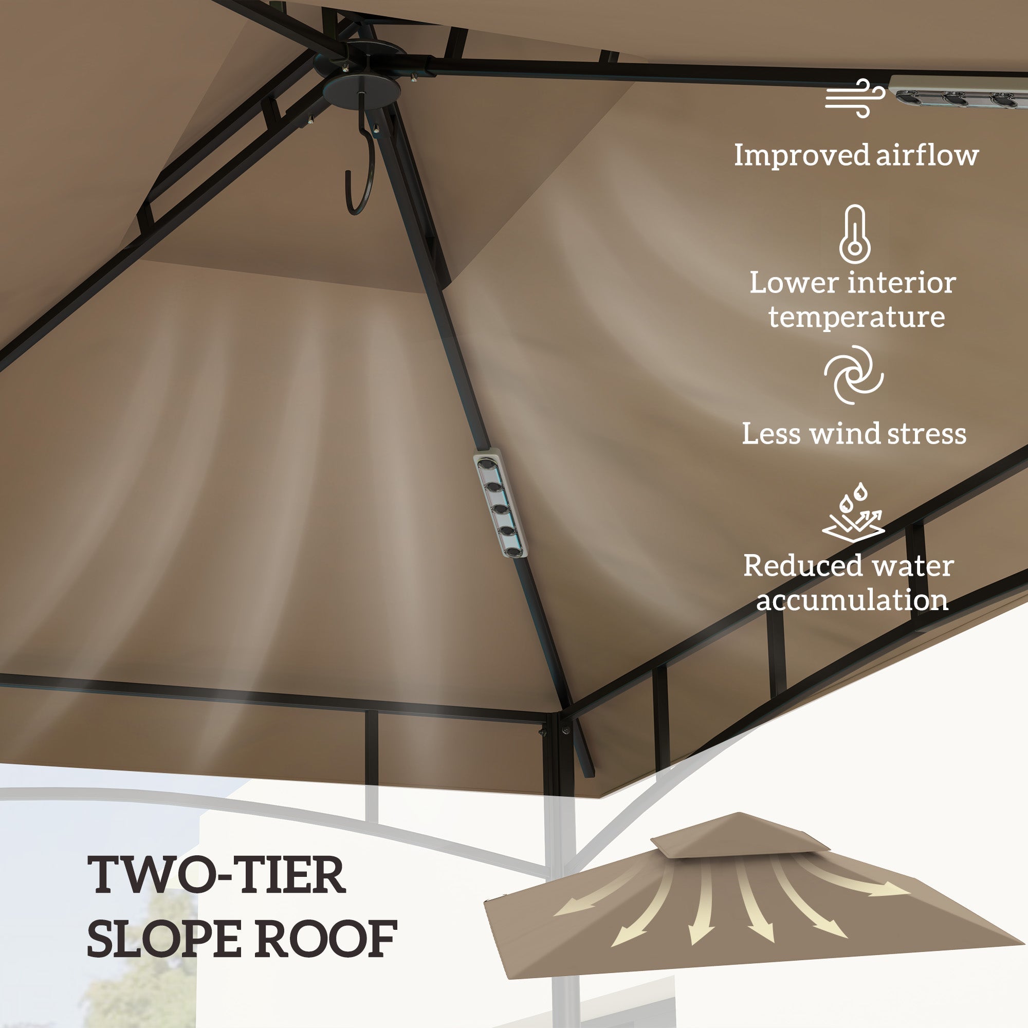 Outsunny BBQ Gazebo Canopy Replacement Roof, 5' x 8' Grill Gazebo Roof with UPF50+ Double Tiered Top Cover, Khaki